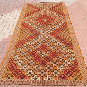 Kilim runner, Faded kilim runner rug, 124&quot; x 55&quot;, Vintage Turkish kilim runner rug, runner, runner rug, vintage hallway runner rug, AS, 295x