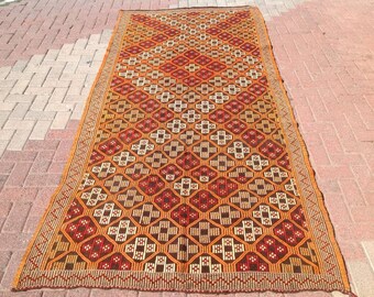 Kilim runner, Faded kilim runner rug, 124" x 55", Vintage Turkish kilim runner rug, runner, runner rug, vintage hallway runner rug, AS, 295x