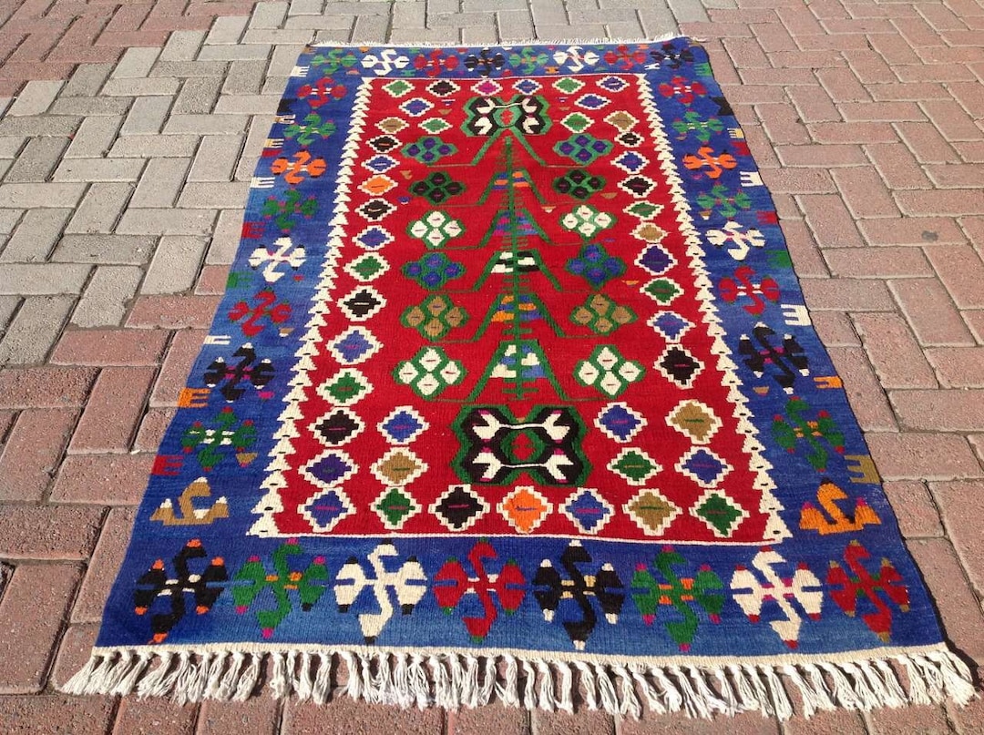 Small Kilim Rug 74 X 43 Blue Kilim Vintage Etsy