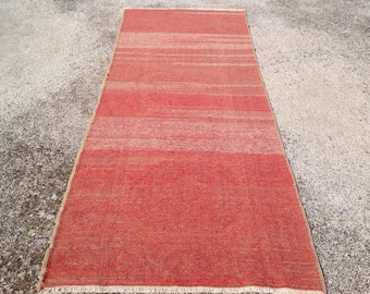 Czerwony dywanik, 131" x 50,5", dywanik Vintage tkany ręcznie, prosty czerwony dywanik, dywanik Runner, szeroki dywanik do przedpokoju, turecki dywanik, Oushak, 101