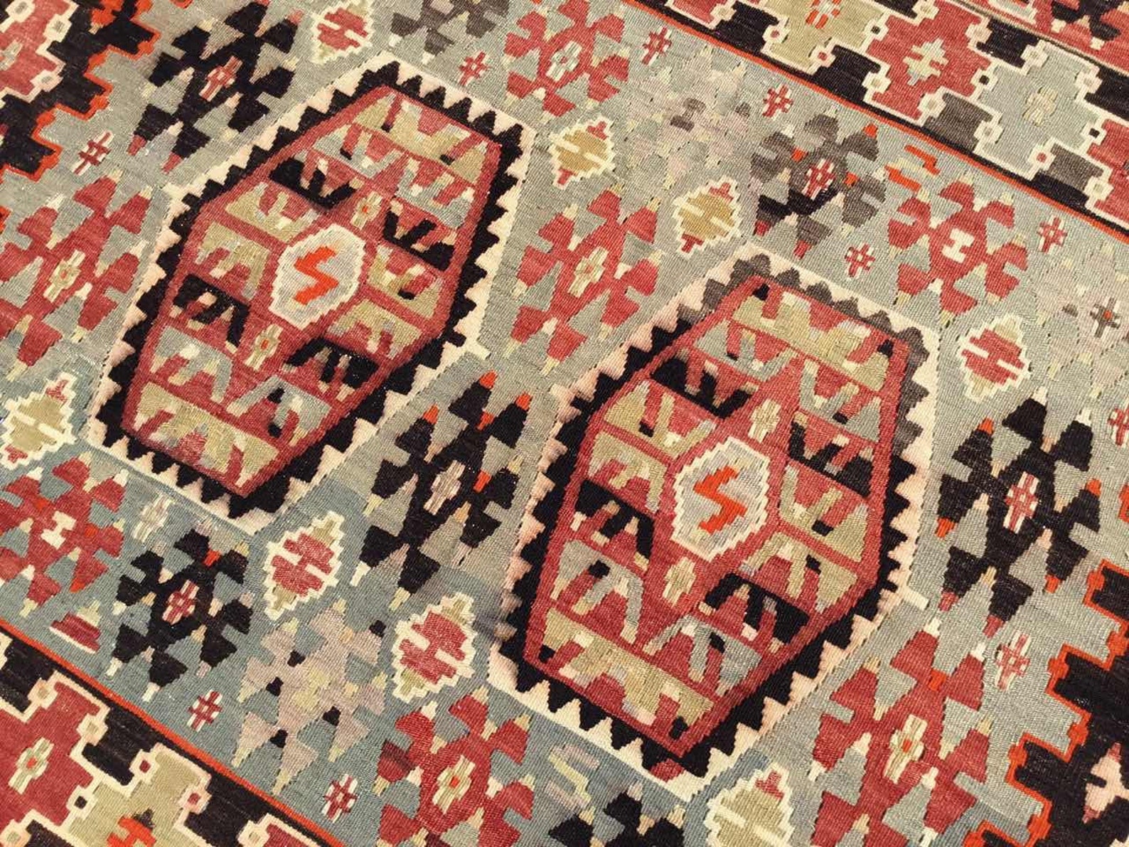 Oversized RUSTIC Area Rug 144 74 Red and Gray Kilim - Etsy