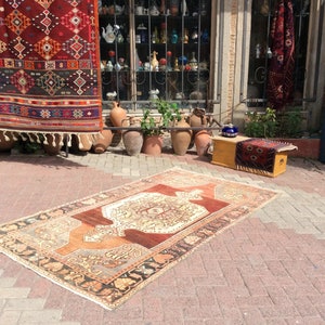 Turkish rug, Area Rug, 94x53, Vintage hand knotted Rug, pale rug, peach rug, decorative rug, floor rug, anatolian rug, vintage rug, image 3