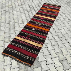 Kilim runner tapijt, 113" x 30", Gestreepte platgeweven kilim, Turkse kilim runner tapijt, runner tapijt, boho runner tapijt, Turkse runner, 255x