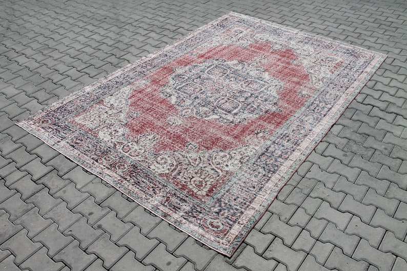 Large Area rug, 119 x 81, Distressed Antique Oushak Rug, Oushak rug, neutral rug, Vintage rug, distressed rug, area rug, Turkish rug, image 2