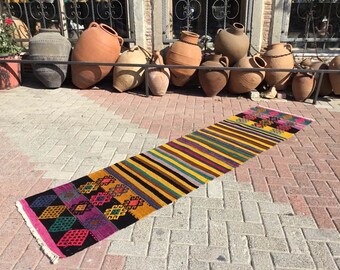 Kilim runner, runner rug,  104" x 24", Vintage Turkish kilim runner rug, runner rug, bohemian runner rug, Turkish rug, rug, boho runner,296x