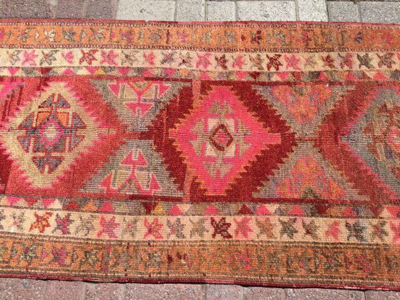 Scandinavian decor, orange Runner rug, 112 x 32, Turkish runner rug, rustic runner, rustic runner, hallway runner, Bohemian runner, 112x image 5