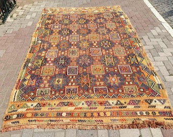 Large Vintage Turkish Kilim Rug – 10x6 ft (120"x72") Handmade Wool Area Rug, Boho Faded Kelim Carpet, Antique Farmhouse Decor Rug