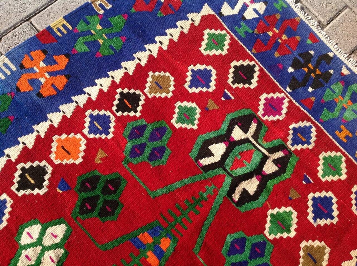 Small Kilim Rug 74 X 43 Blue Kilim Vintage Etsy