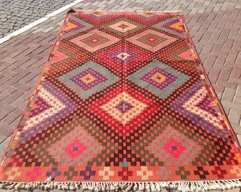 Faded Pink Kilim rug, Vintage Turkish kilim rug, 71" x 124", area rug, kilim rug, kelim, vintage rug, bohemian rug, Turkish rug, rugs,493