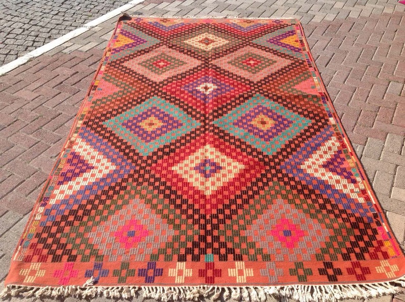 Faded Pink Kilim rug Vintage Turkish kilim rug 71 x Etsy