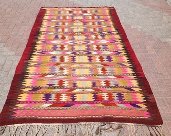 8'7" x 6' colorful Vintage Turkish kilim rug, area rug, kilim rug, kelim rug, vintage rug, bohemian rug, Turkish rug, rug, tribal rug, 275