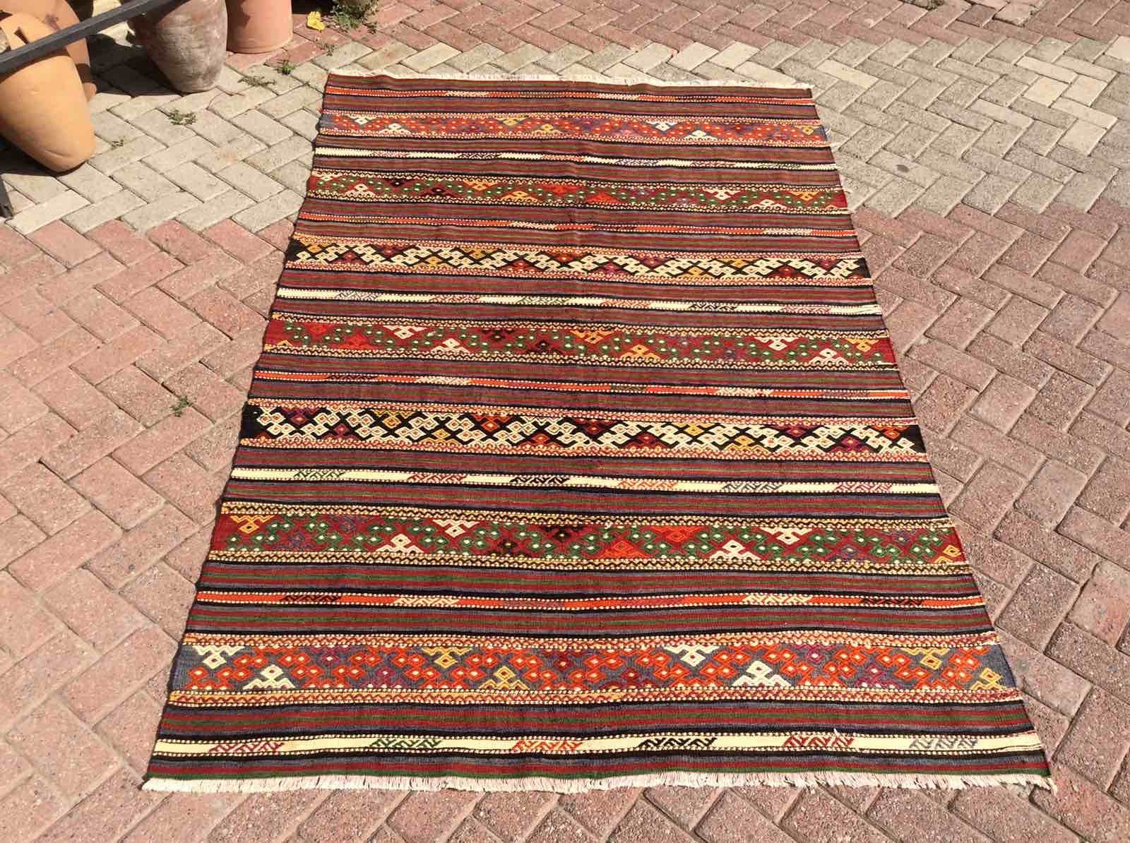 74×93 ViNTAGE TURKiSH RUG Striped Turkish Rug, 93