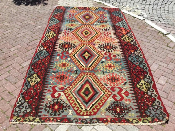 Turkish Kilim Rug, Vintage Rug, 133