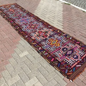 Herki Runner rug,Purple  runner rug, 156&quot; x 38&quot;, colorful runner, hallway rug, pile runner, Bohemian runner, runner, purple, runner rug,153