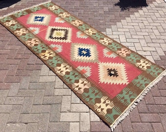 Kilim runner, 105" x 45", Vintage Turkish kilim runner rug, runner rug, hallway runner, bohemian runner, Vintage runner rug, runners, 250x