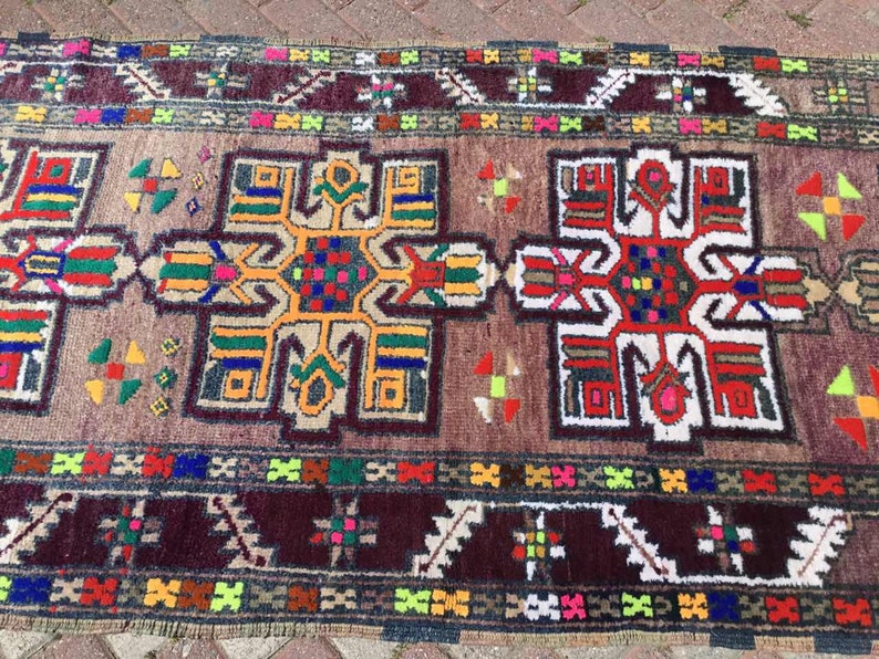 Turkse loper, loper loper, Oushak loper, 110 x 39 inch, loper in gedempte kleur, handgeknoopt tapijt, licht tapijt, loper unieke kleur, paars, 208 x afbeelding 5