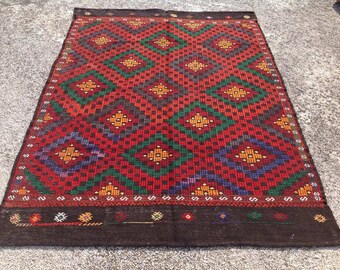 geometric rug, diamond desing kilim rug, kilim, kelim, rug, rugs, Turkish kilim, 96" x 69" rug, 121, medium rug, vintage, hand made rugs