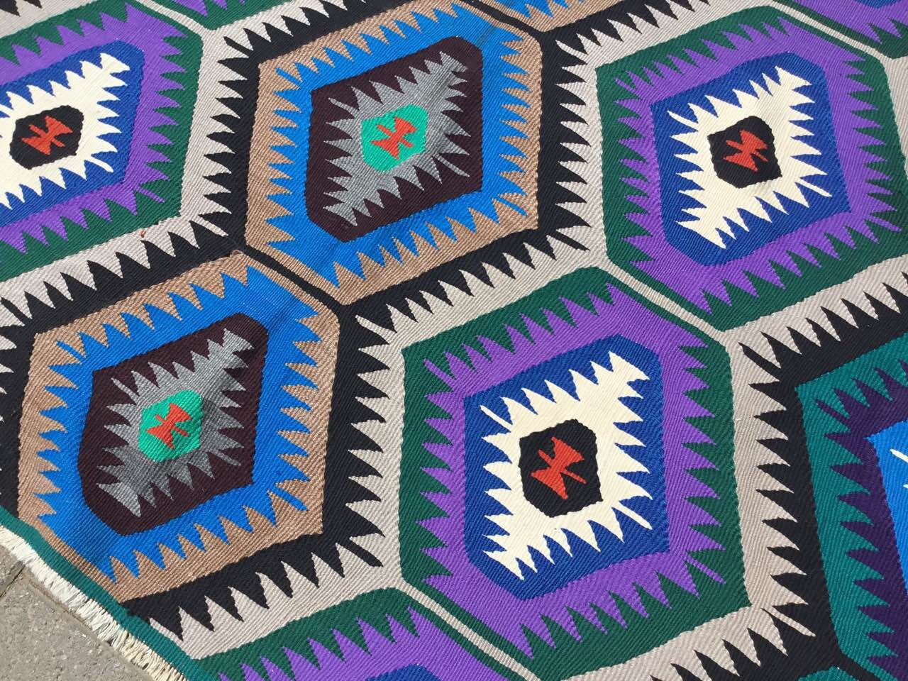 Bright Kilim blue kilim Purple Kilim Vintage Turkish rug Etsy