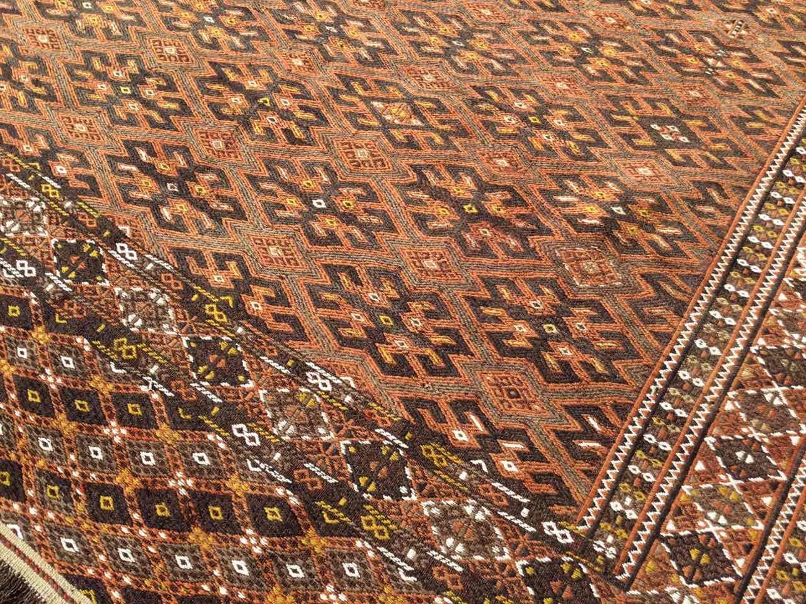 Oversized RUSTIC Area Rug, 142 79 Brown Soumak Kilim Rug, Vintage ...