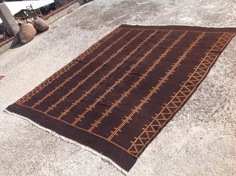 Black Kilim Rug Embroidered Kilim Rug Area Rugs Plain Black Etsy