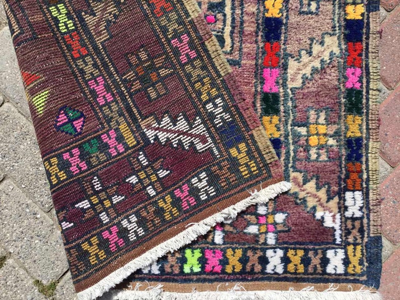 Turkse loper, loper loper, Oushak loper, 110 x 39 inch, loper in gedempte kleur, handgeknoopt tapijt, licht tapijt, loper unieke kleur, paars, 208 x afbeelding 8