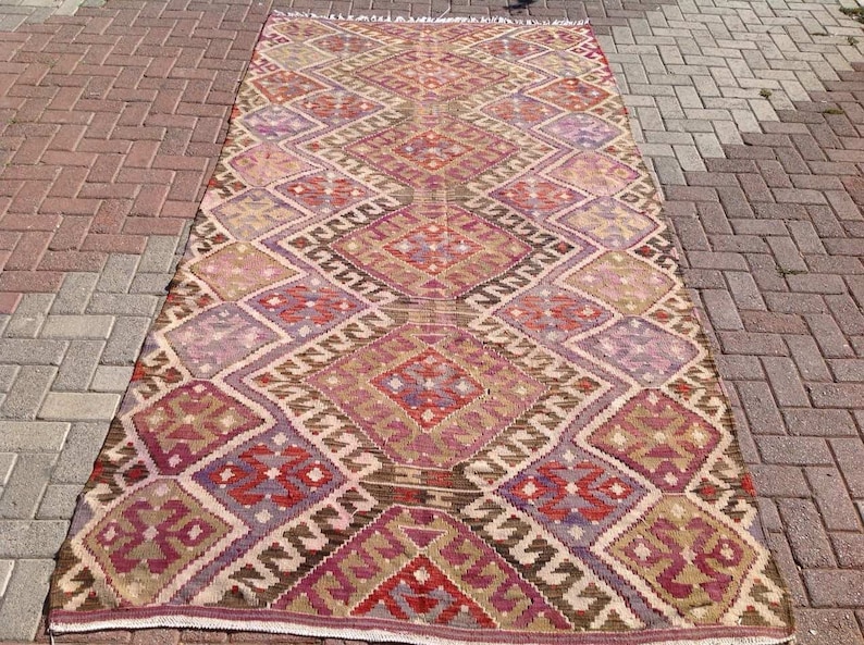 Large kilim rug 128 x 65 Pale Kilim rug Vintage Etsy