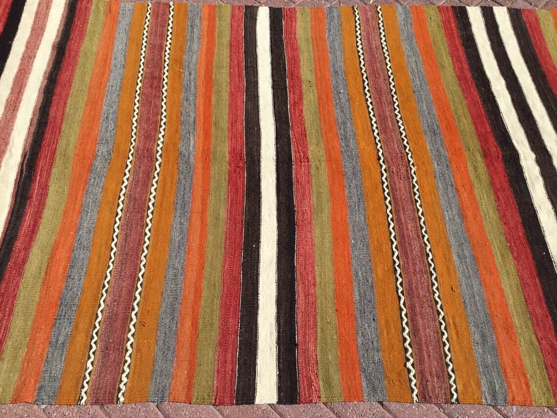 Striped Kilim Rug Orange Area Rug 103 X 61 Etsy