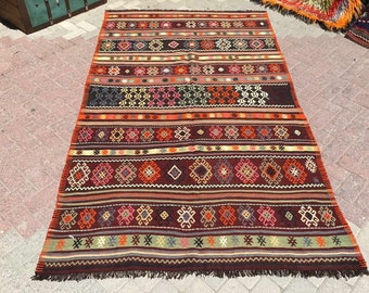 Vintage Turkish kilim rug, 99" x 58", striped area rug, kilim rug, kelim rug, vintage bohemian rug, Turkish rug, unique rug, fine rug, 619x
