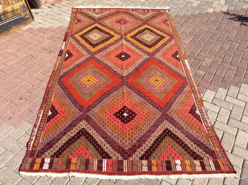Kilim rug, Pink Turkish kilim, 122 x 65, Vintage Turkish kilim rug, rustic rug, rug, pale, faded, rustic, bohemian, pale pink kilim, 675x image 1