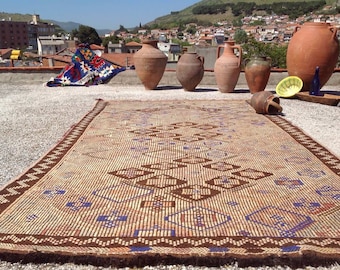Pale PINK Kilim rug,  8'4" x 4'8", Vintage Turkish kilim rug, area rug, kilim rug, vintage rug, rug embroidered rug, Turkish rug, PINK 093x