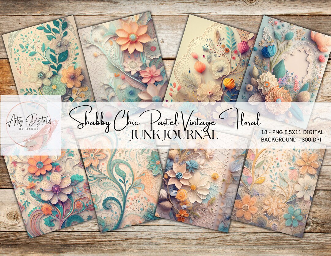 Shabby Chic Junk Journal Printable | Vintage Floral Paper Pack (digital ...