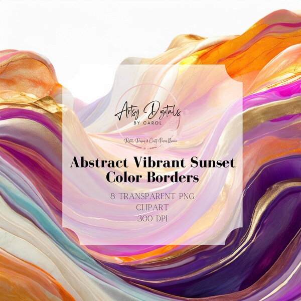 Abstract Vibrant Sunset Colors - Borders, Clipart, Stationery, Journal, Invitations, Greeting Cards, Arts, Crafts, Scrapbooking, Card Maker