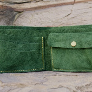 Green Suede Wallet, Mens Wallet, Suede Billfold, Australian made