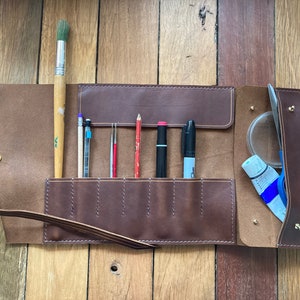 Leather Pencil Roll for Artists, Custom Pencil Case Roll, Pencil