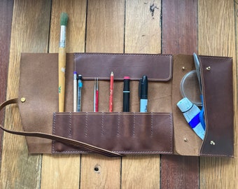 Leather Tool Roll, Leather Pencil Roll, Gift, Australian Made