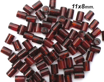 Ambre naturel de la Baltique, 11 x 8 mm, tube cylindrique formé, perles percées et polies, couleur cognac foncé