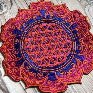 Kwiat życia Mandala patch, haft, ściegi, Blume des Lebens, Mandala, Aufnäher, aplikacja, ręcznie robione z miłością, ~ 16 cm, ~ 6,3 cala