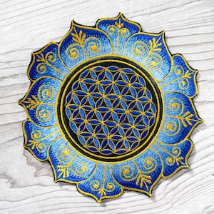 Blume des Lebens Mandala Aufnäher, Patch, Flower of Life, Stitchery, Applikation, HANDMADE WITH LOVE, ohne Computerprogramm, ~16 cm, ~6,3 in