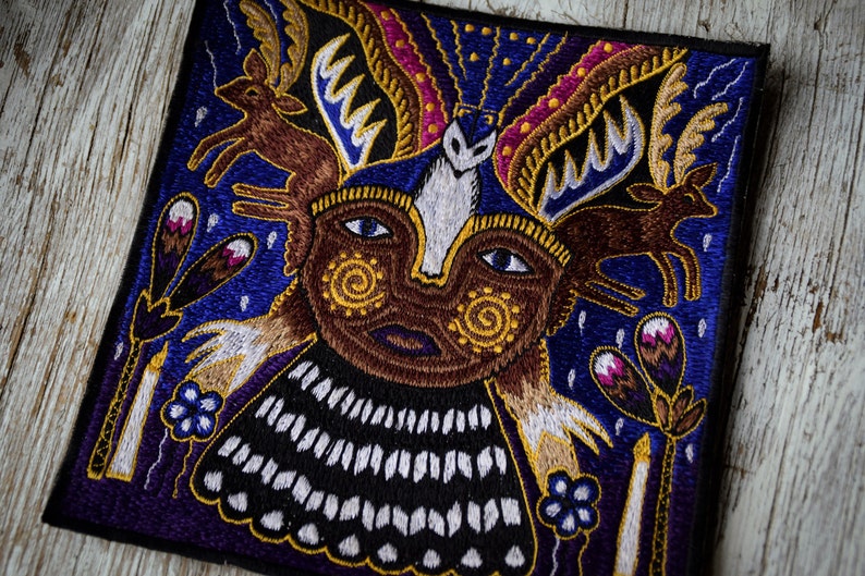 Peyote Shaman Deer Wolf Patch Handmade Embroidery Peyote Etsy