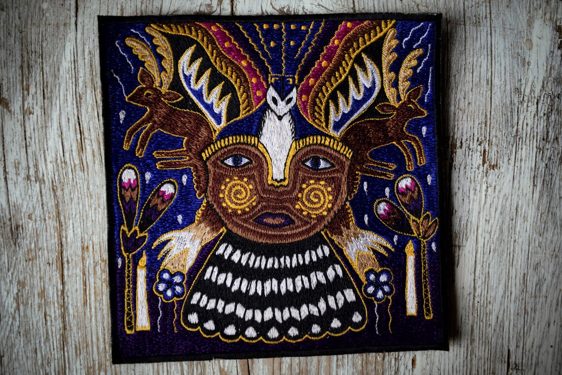 Peyote Shaman Deer Wolf Patch Handmade Embroidery Peyote Etsy