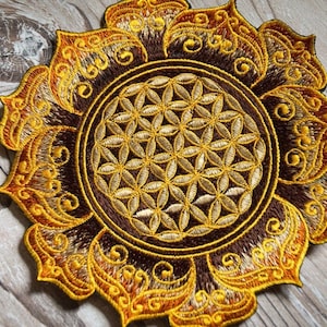 Flower of Life Mandala Patch, Embroidery, Pin, Stitchery, Blume des Lebens, Mandala Aufnäher, Applikation, HANDMADE WITH LOVE, 16 cm, 6,3 in
