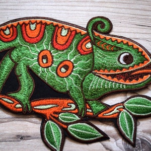 Chameleon Patch, Chameleon Embroidery, Chameleon Stitchery, Chamäleon Aufnäher, Chamäleon Flicken, HANDMADE WITH LOVE and Passion, 22,5x16cm