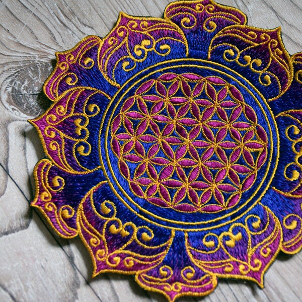 Flower of Life Mandala, Patch, Stitchery, Blume des Lebens Aufnäher, Pin, Mandala, ohne Stickdatei, HANDMADE WITH LOVE, ~16 cm, ~6,3 in