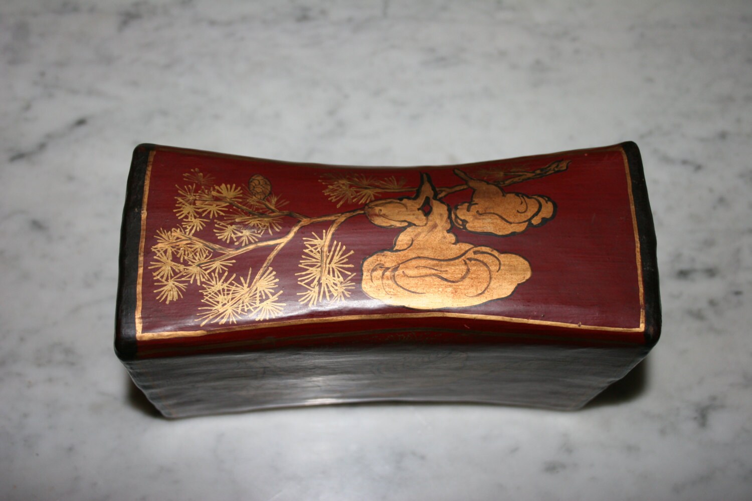 Antique Hand Carved Painted Wooden Head Rest Chinese Meditation Pillow