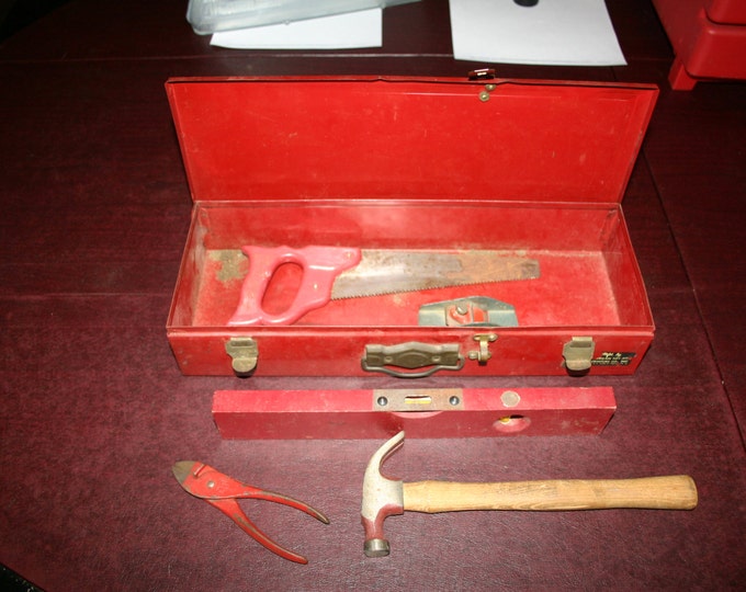 Vintage 1950s American Tool Chest Boys Tool Box w/ Some Original Tool Set