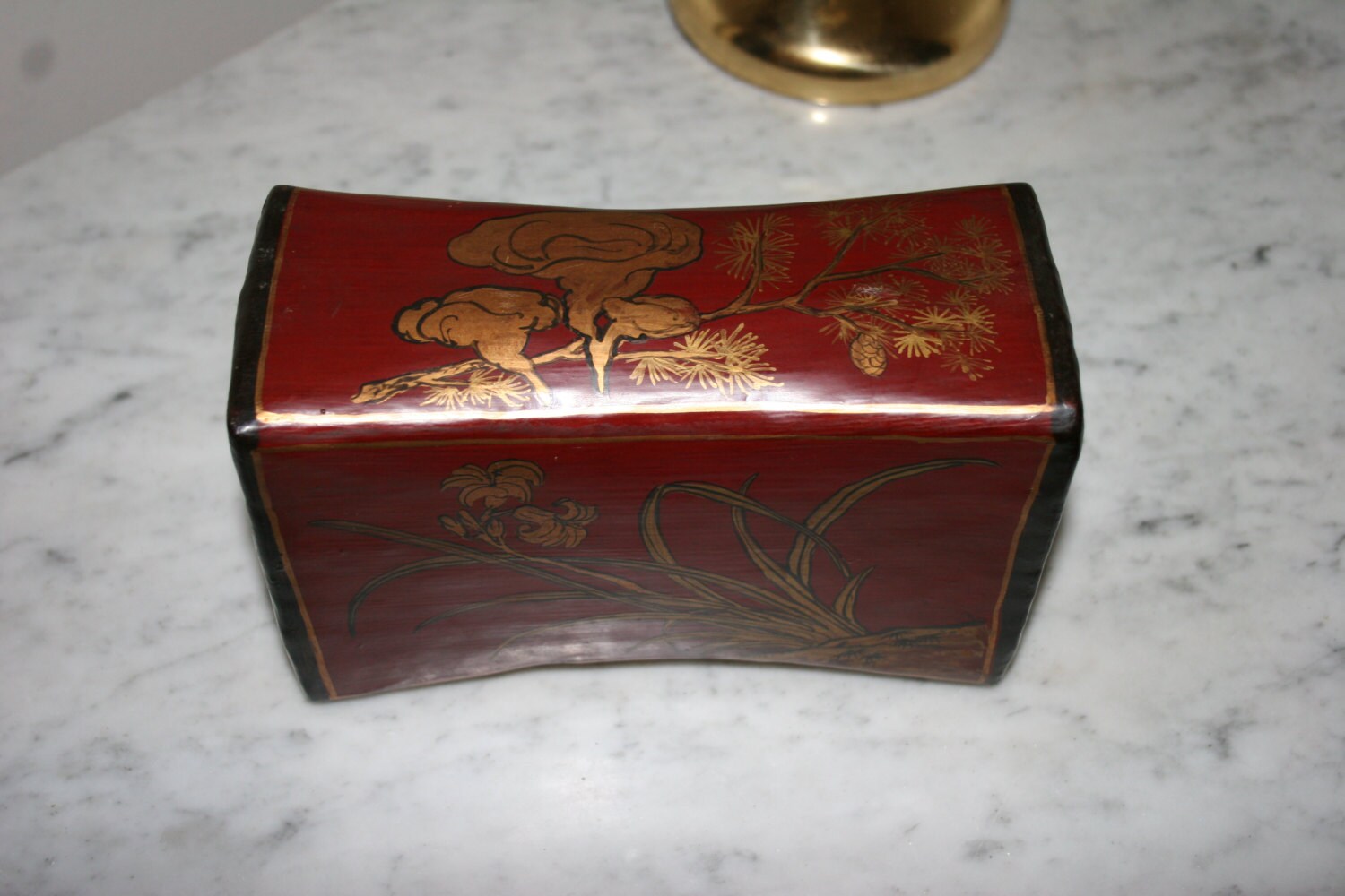 Antique Hand Carved Painted Wooden Head Rest Chinese Meditation Pillow