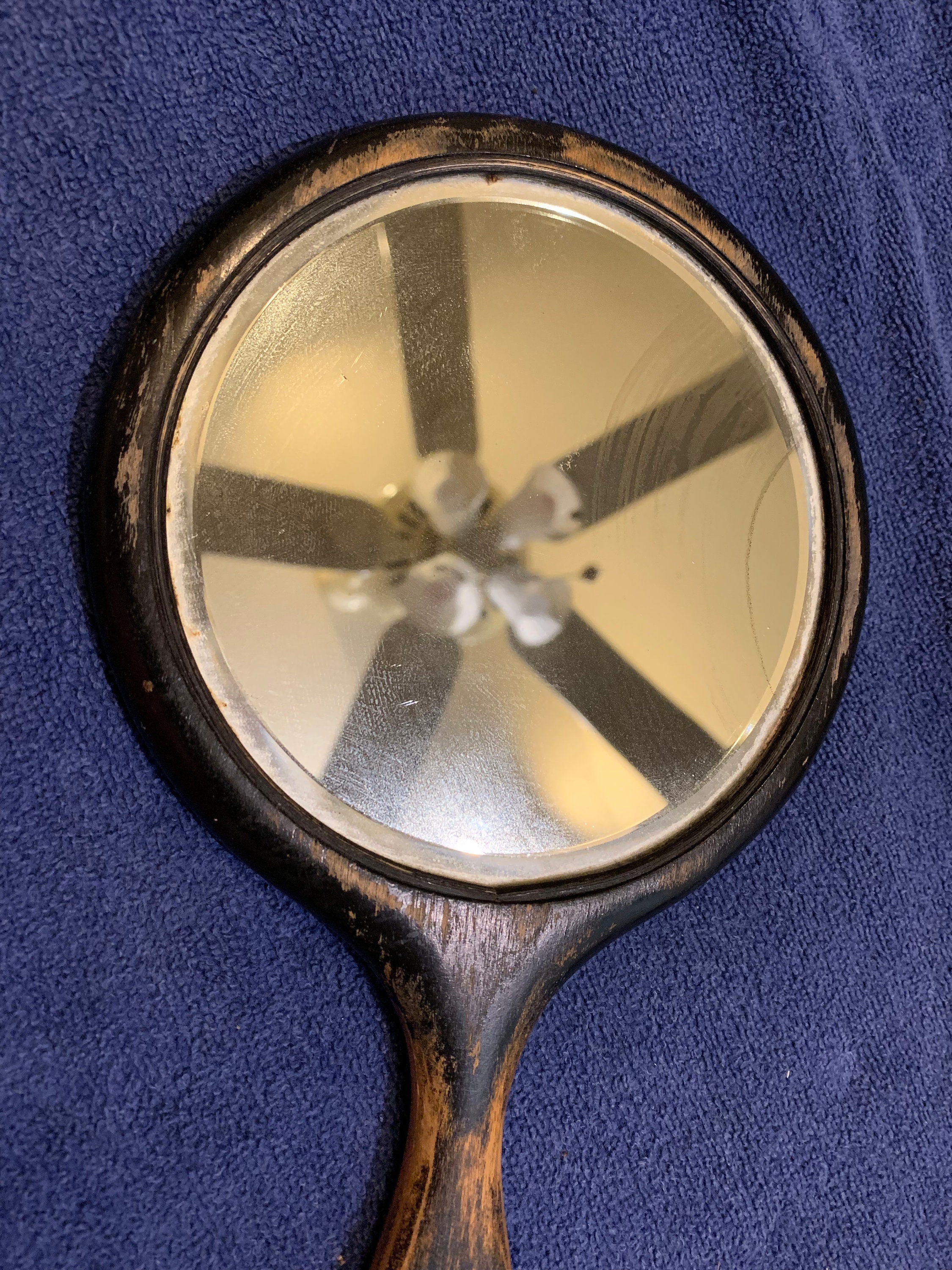 Vintage Vanity Mirror 5 Inch Diameter Wooden Handle