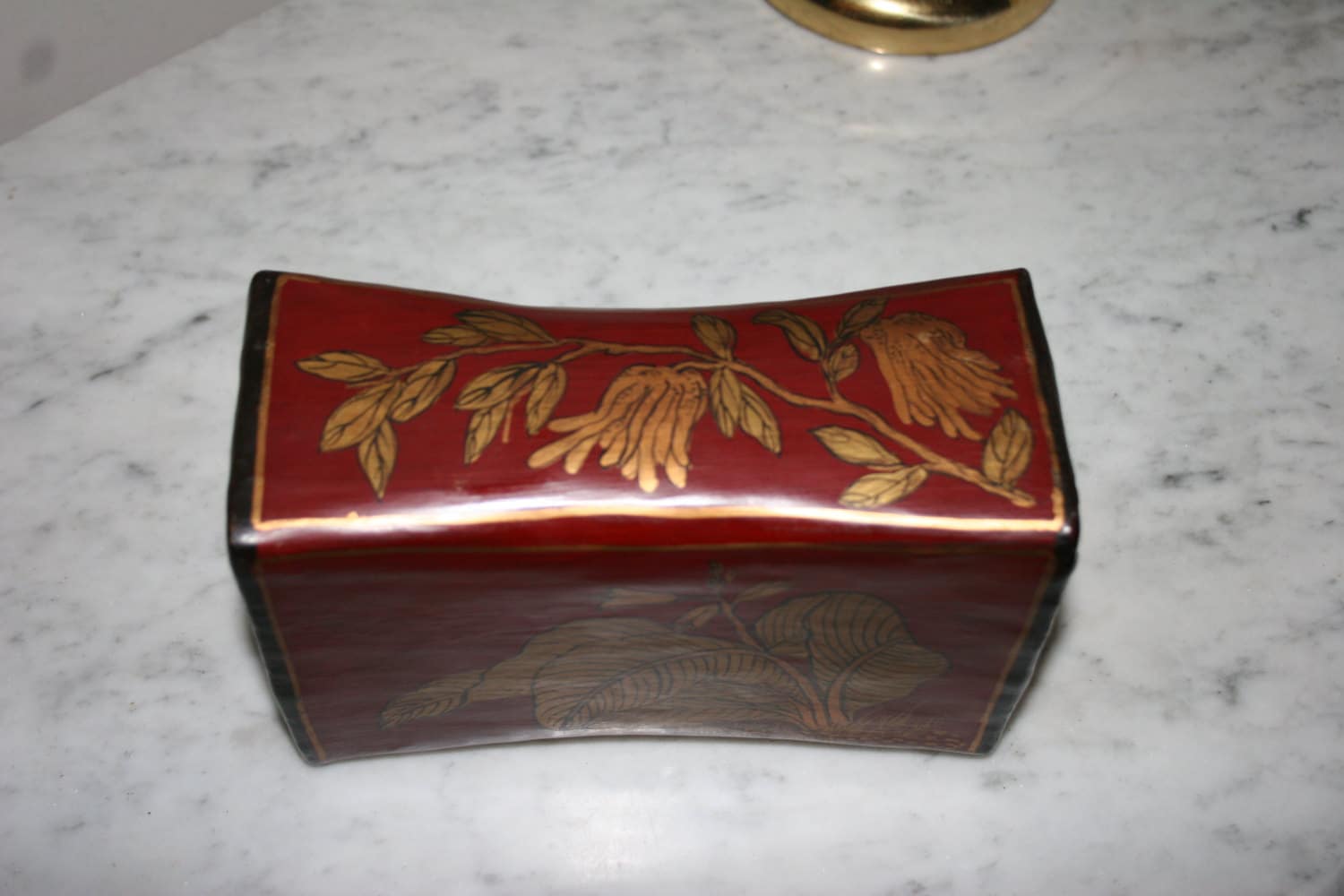 Antique Hand Carved Painted Wooden Head Rest Chinese Meditation Pillow