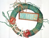 Fall Beach wreath, burlap beach wreath, Starfish wreath, Crab wreath, Beach door hanger, rustic beach wreath, coastal door wreath