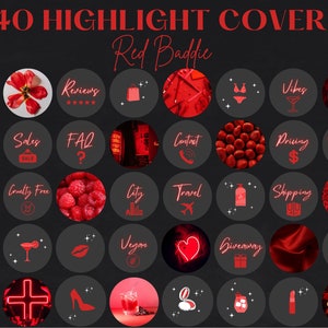 40 Red Luxury Baddie Instagram Highlight Covers Canva Template Luxe IG Quotes Highlight Cover Fashion Hair Business Nails Template IG Pack
